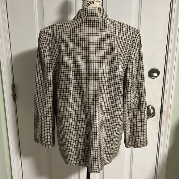 Vintage Linen Blend Plaid Oversized Long Blazer - Picture 4 of 6